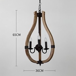 Lámpara colgante decorativa de tres luces con diseño de pintura vintage en estilo mini de madera y bambú.