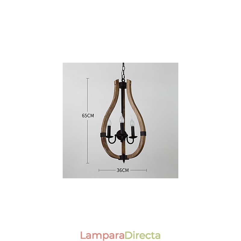 Lámpara colgante decorativa de tres luces con diseño de pintura vintage en estilo mini de madera y bambú.