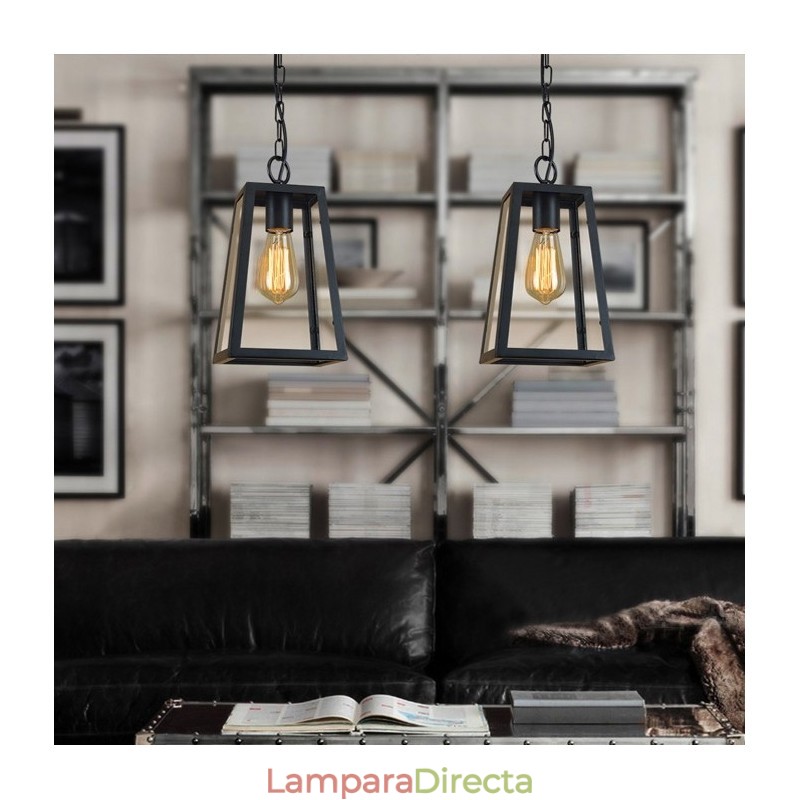 Lámpara colgante vintage de metal con pantalla de cristal