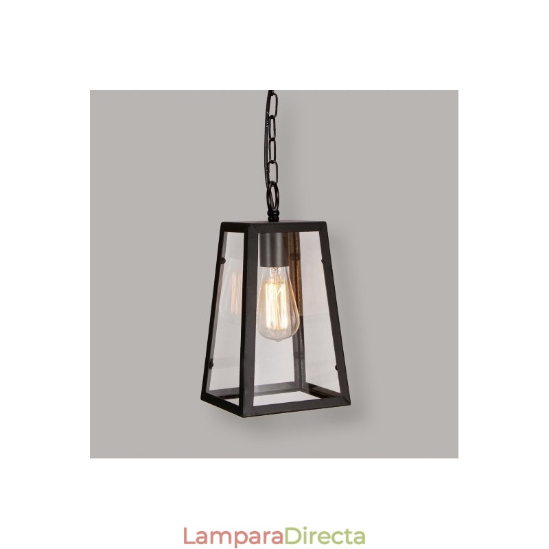 Lámpara colgante vintage de metal con pantalla de cristal
