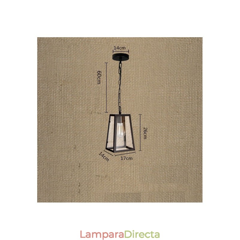 Lámpara colgante vintage de metal con pantalla de cristal