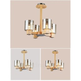 Lámpara de araña de estilo nórdico contemporáneo moderno de madera de 4 luces con pantalla de cristal