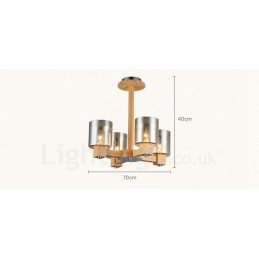Lámpara de araña de estilo nórdico contemporáneo moderno de madera de 4 luces con pantalla de cristal