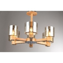 Lámpara de araña de estilo nórdico contemporáneo moderno de madera de 6 luces con pantalla de cristal