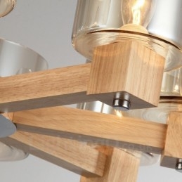 Lámpara de araña de estilo nórdico contemporáneo moderno de 8 luces de madera con pantalla de cristal