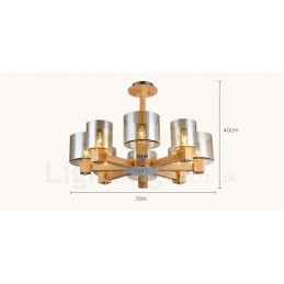 Lámpara de araña de estilo nórdico contemporáneo moderno de 8 luces de madera con pantalla de cristal