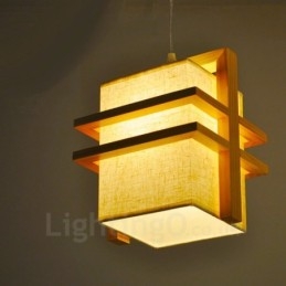 1 lámpara colgante retro vintage de madera clara con pantalla de tela