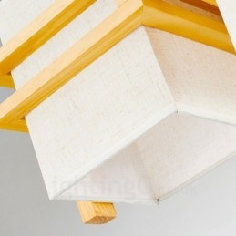 1 lámpara colgante retro vintage de madera clara con pantalla de tela