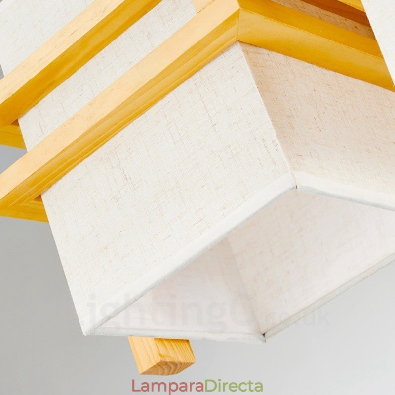 1 lámpara colgante retro vintage de madera clara con pantalla de tela