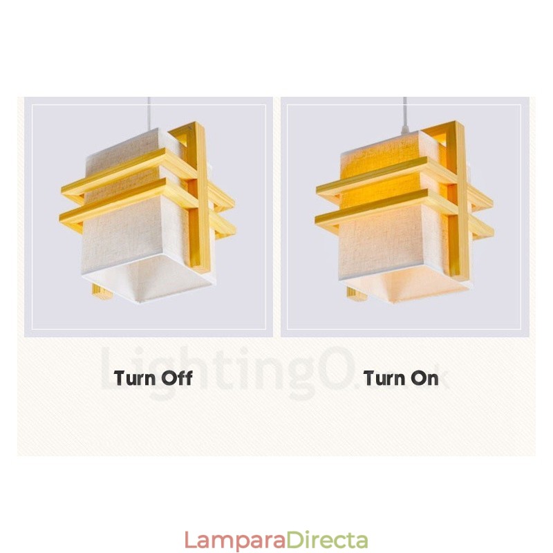 1 lámpara colgante retro vintage de madera clara con pantalla de tela