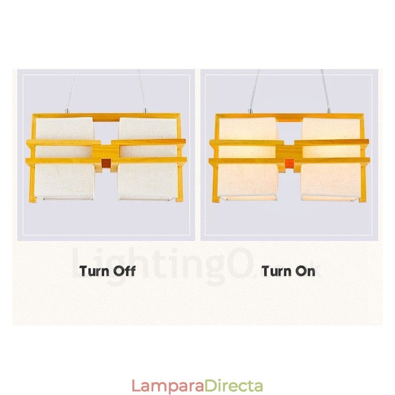 Lámpara colgante retro vintage de madera de 2 luces con pantalla de tela