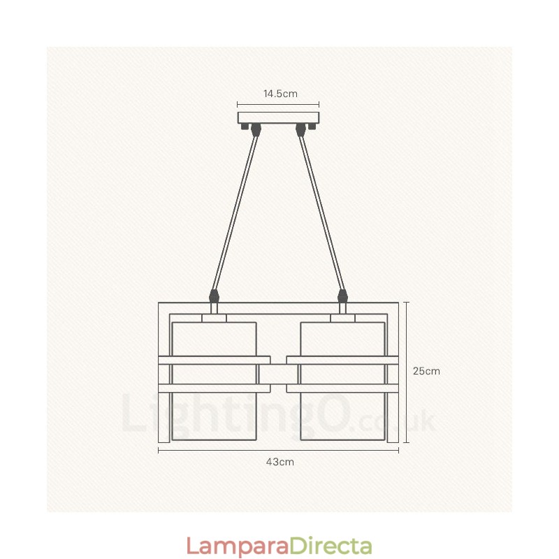 Lámpara colgante retro vintage de madera de 2 luces con pantalla de tela