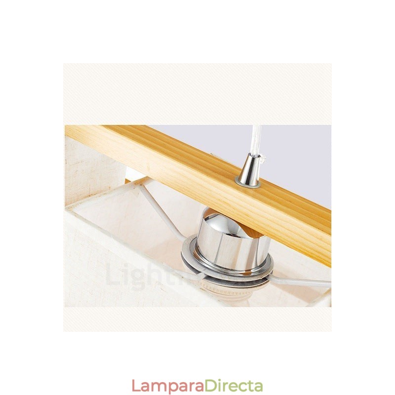 Lámpara colgante retro vintage de madera de 2 luces con pantalla de tela