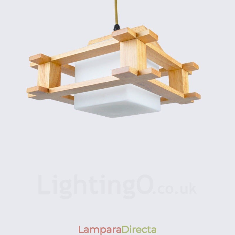 1 Lámpara colgante de madera moderna contemporánea de estilo nórdico con pantalla de cristal