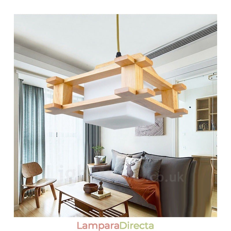 1 Lámpara colgante de madera moderna contemporánea de estilo nórdico con pantalla de cristal