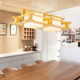Lámpara colgante de madera de 2 luces, estilo nórdico moderno y contemporáneo, con pantalla de cristal