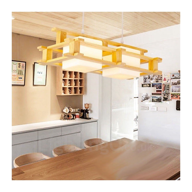 Lámpara colgante de madera de 2 luces, estilo nórdico moderno y contemporáneo, con pantalla de cristal