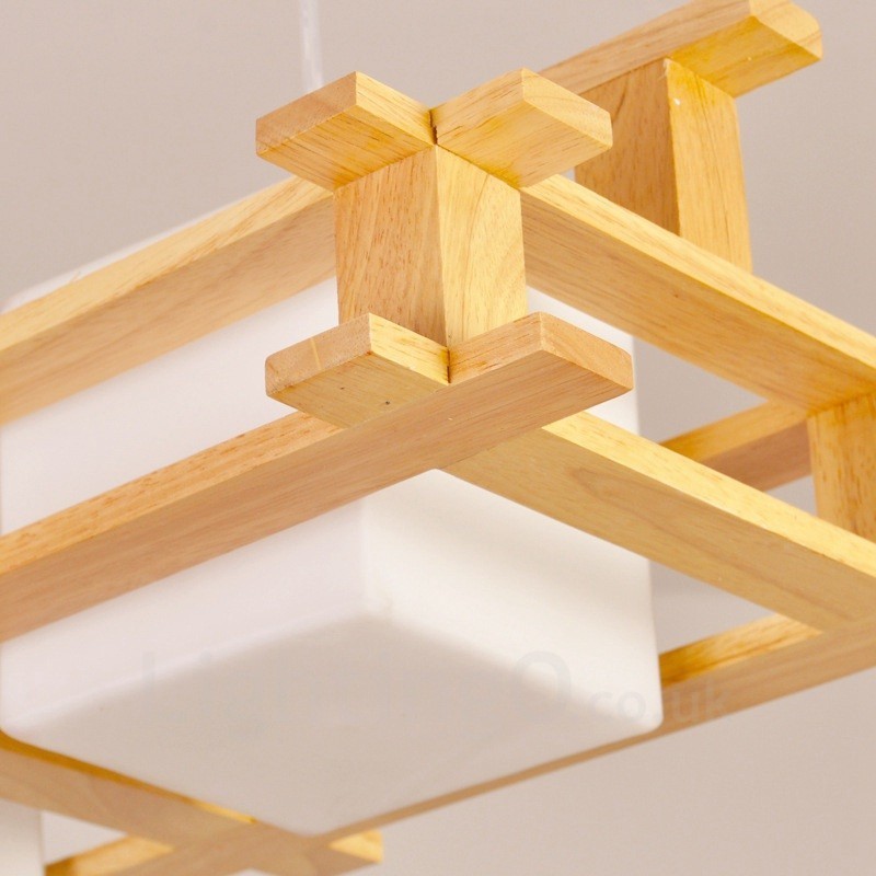 Lámpara colgante de madera de 2 luces, estilo nórdico moderno y contemporáneo, con pantalla de cristal