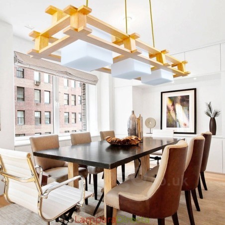 Lámpara colgante de 3 luces de madera moderna de estilo nórdico contemporáneo con pantalla de cristal Lámpara colgante de 3 luces de madera moderna de estilo nórdico contemporáneo con pantalla de cristal