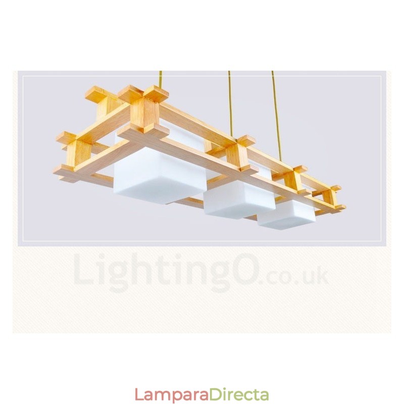 Lámpara colgante de 3 luces de madera moderna de estilo nórdico contemporáneo con pantalla de cristal