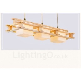 Lámpara colgante de 3 luces de madera moderna de estilo nórdico contemporáneo con pantalla de cristal