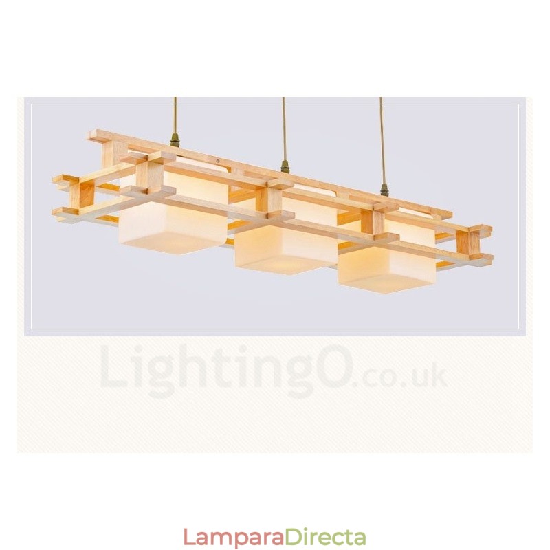 Lámpara colgante de 3 luces de madera moderna de estilo nórdico contemporáneo con pantalla de cristal