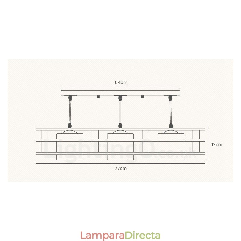 Lámpara colgante de 3 luces de madera moderna de estilo nórdico contemporáneo con pantalla de cristal