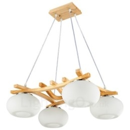 Lámpara colgante rústica de madera de 4 luces con pantalla de vidrio