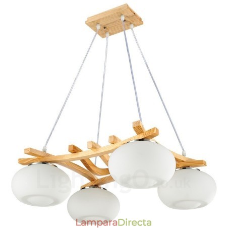 Lámpara colgante rústica de madera de 4 luces con pantalla de vidrio Lámpara colgante rústica de madera de 4 luces con pantalla de vidrio