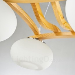 Lámpara colgante rústica de madera de 4 luces con pantalla de vidrio