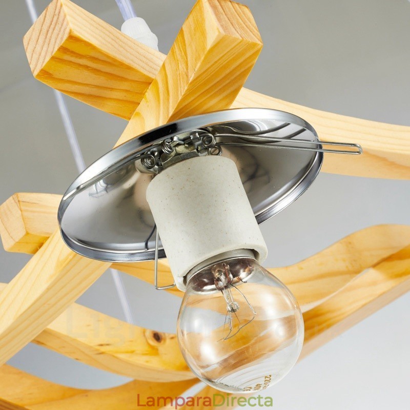 Lámpara colgante rústica de madera de 4 luces con pantalla de vidrio