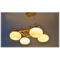 Lámpara colgante rústica de madera de 4 luces con pantalla de vidrio