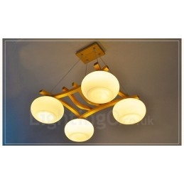 Lámpara colgante rústica de madera de 4 luces con pantalla de vidrio
