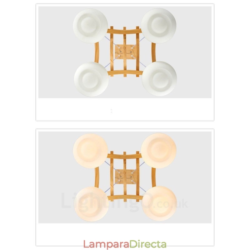 Lámpara colgante rústica de madera de 4 luces con pantalla de vidrio
