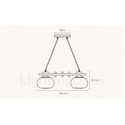 Lámpara colgante rústica de madera de 4 luces con pantalla de vidrio