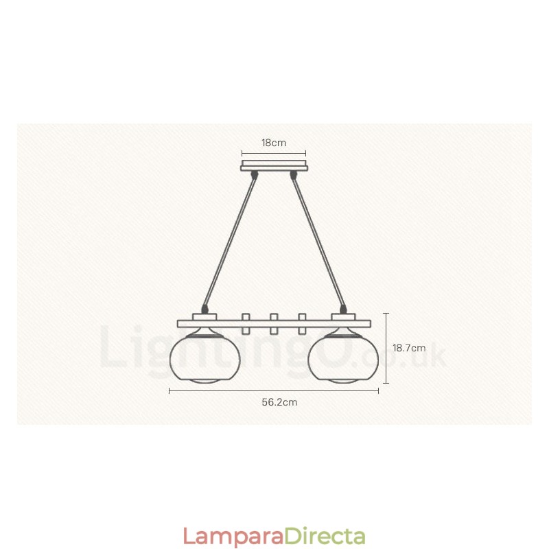 Lámpara colgante rústica de madera de 4 luces con pantalla de vidrio