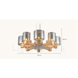 Lámpara colgante de estilo nórdico contemporáneo moderno de madera de 8 luces con pantalla de vidrio