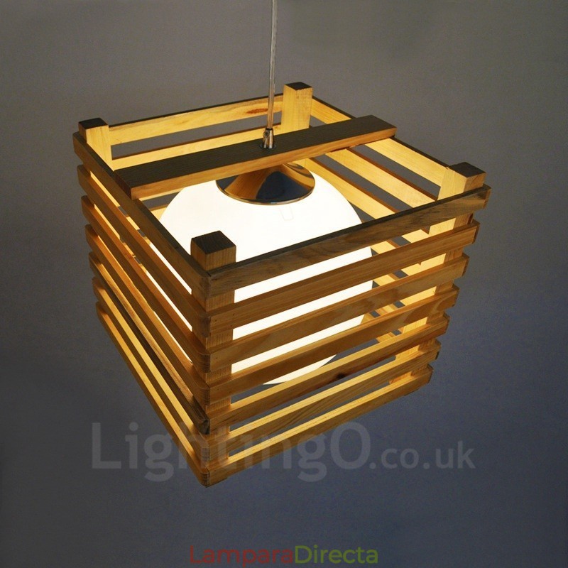 1 Lámpara colgante de madera moderna contemporánea de estilo nórdico con pantalla de cristal