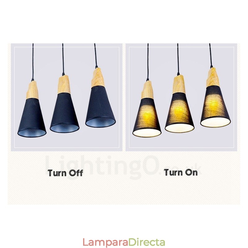 Lámpara colgante contemporánea moderna de madera de 3 luces con pantalla de tela