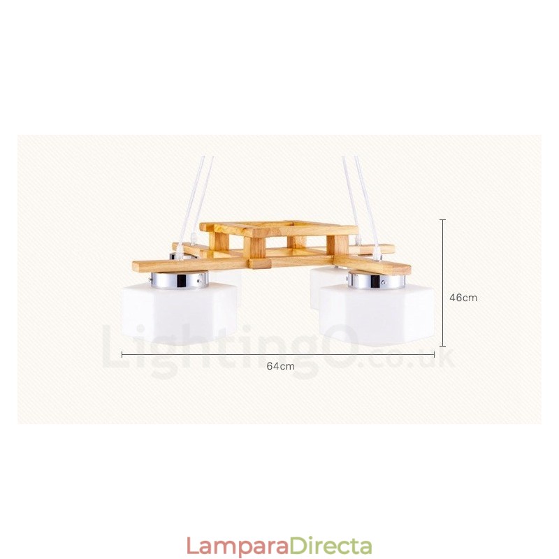 Lámpara colgante de estilo nórdico contemporáneo moderno de madera de 4 luces con pantalla de vidrio