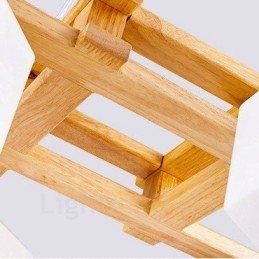 Lámpara colgante de estilo nórdico contemporáneo moderno de madera de 4 luces con pantalla de vidrio