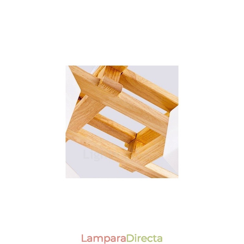 Lámpara colgante de estilo nórdico contemporáneo moderno de madera de 4 luces con pantalla de vidrio