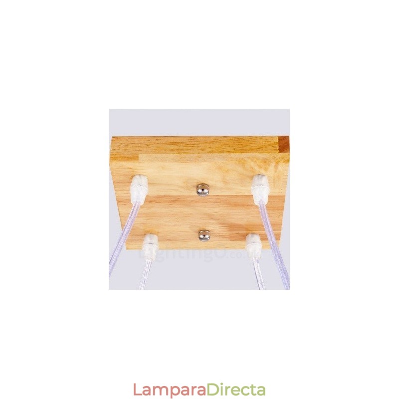 Lámpara colgante de estilo nórdico contemporáneo moderno de madera de 4 luces con pantalla de vidrio
