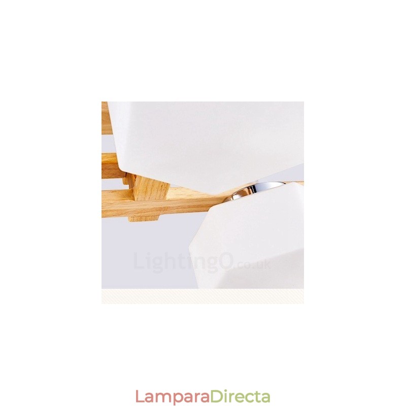 Lámpara colgante de estilo nórdico contemporáneo moderno de madera de 4 luces con pantalla de vidrio