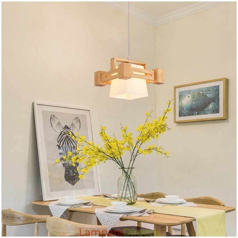 1 lámpara colgante de madera moderna contemporánea de estilo nórdico con pantalla de tela