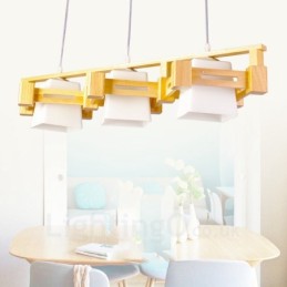 Lámpara colgante de 3 luces de madera moderna de estilo nórdico contemporáneo con pantalla de tela