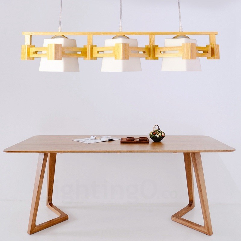 Lámpara colgante de 3 luces de madera moderna de estilo nórdico contemporáneo con pantalla de tela