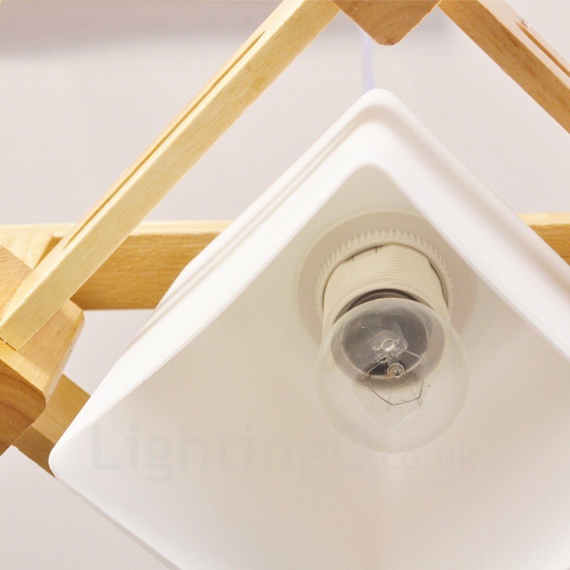 Lámpara colgante de 3 luces de madera moderna de estilo nórdico contemporáneo con pantalla de tela