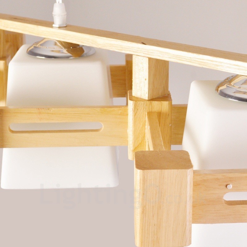 Lámpara colgante de 3 luces de madera moderna de estilo nórdico contemporáneo con pantalla de tela