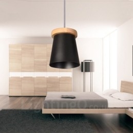 1 lámpara colgante de madera moderna contemporánea de estilo nórdico con pantalla de hierro